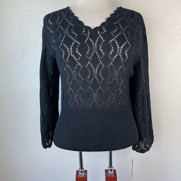 NWT A. Byer Black V-Neck Loose Knit Sweater Size M - Picture 1 of 6